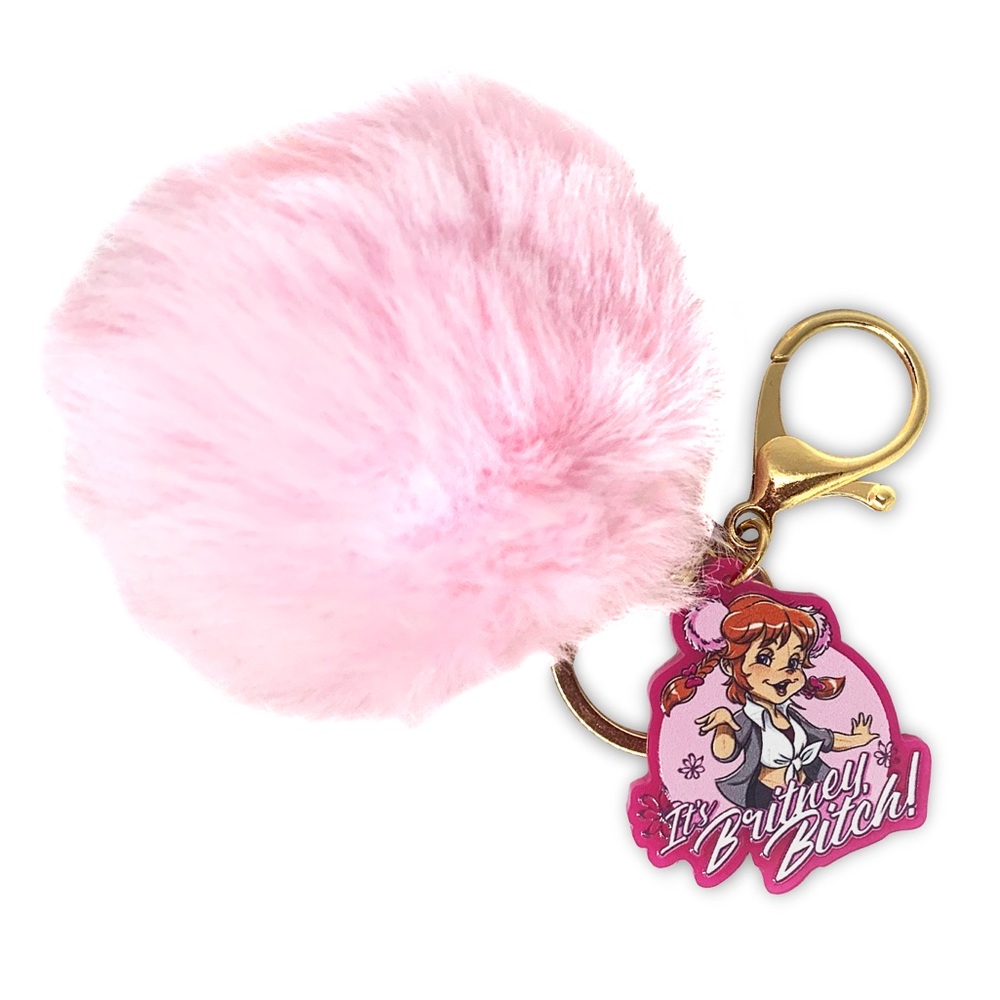 Britney Spears Pink Pom Pom Gold Keychain